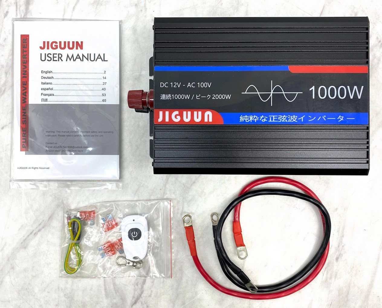 【極美品】 JIGUUN インバーター 正弦波 1000W カーインバーター DC12VをAC100V に変換コンバーター A0906 1015ML003 0120241004100690