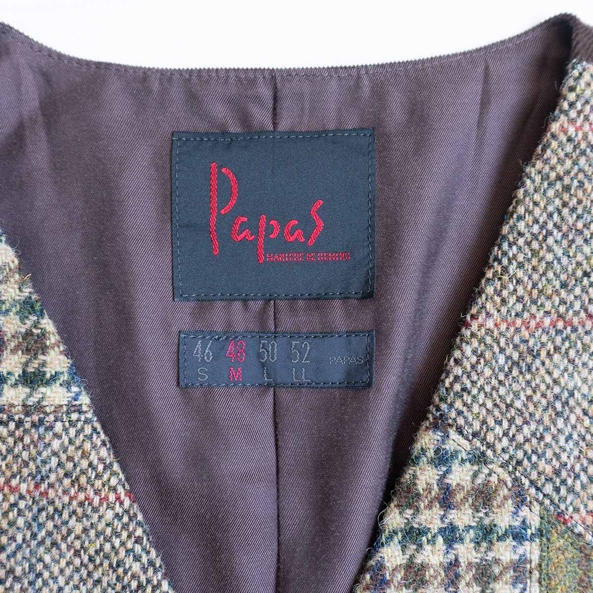 Papas（パパス） ハリスツイードウールベスト サイズLL パパス Papas ハリスツイード Harris Tweed ツイードベスト ジレ
