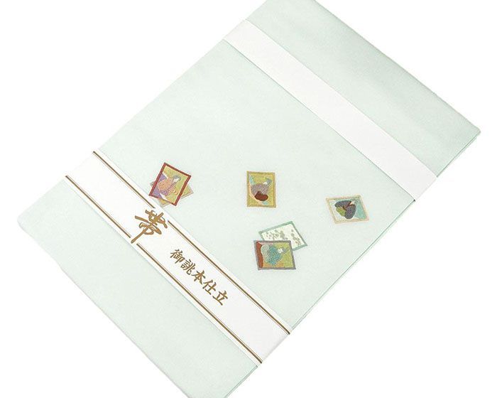 名古屋帯 新品仕立済 ポリエステル 百人一首模様 新品 仕立て上がり