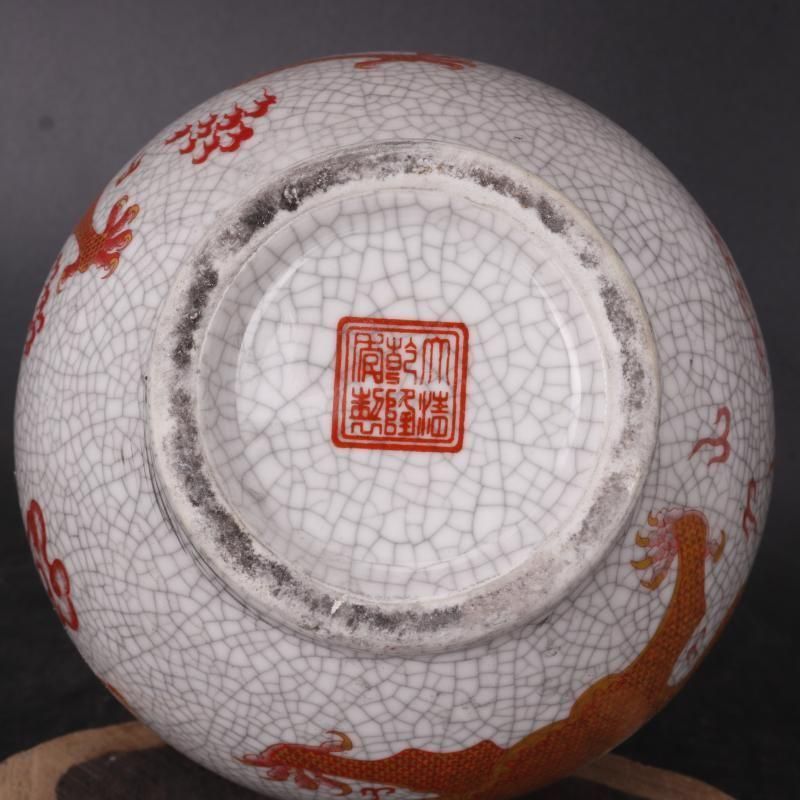 粉彩雲龍紋象鼻福筒瓶 景徳鎮 陶磁器 現代工芸品 美術品 装飾品