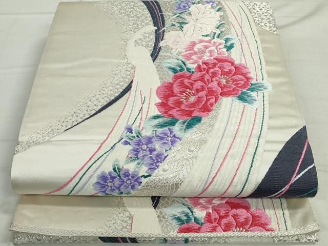 ナ3【1】◆美品◆正絹◆紅型・花鳥柄振袖 ＆六通袋帯＆帯締めセット◆レトロ ナ3【1】◇美品◇正絹◇紅型・花鳥柄振袖 ＆六通袋帯＆帯締め