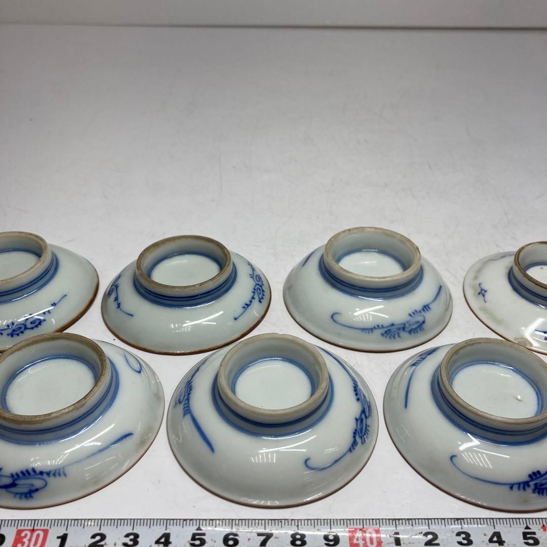 古伊万里　上手桃色　寿盃台7客　木箱付　直径7.5cm 東H5-1006① 古伊万里 上手桃色 寿盃台7客 木箱付 直径7.5cm 東H5-1006①