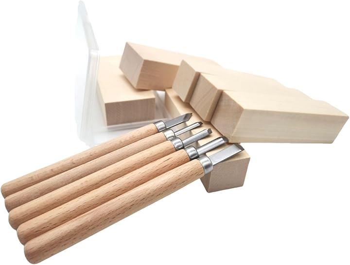 Thumbnail of UTST Carving Knife Wood Carving Kit for Beginners, Carving Tools, Wood Blocks, Carving Knives, Square Timber, Wood Carving Blocks (Brown 5, White 6)