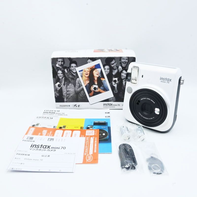 ♥品 FUJIFILM 富士フイルム instax mini 70 インスタントカメラ ホワイト チェキ 説明書|電池|ストラップ等 付属品完品 T09-t068