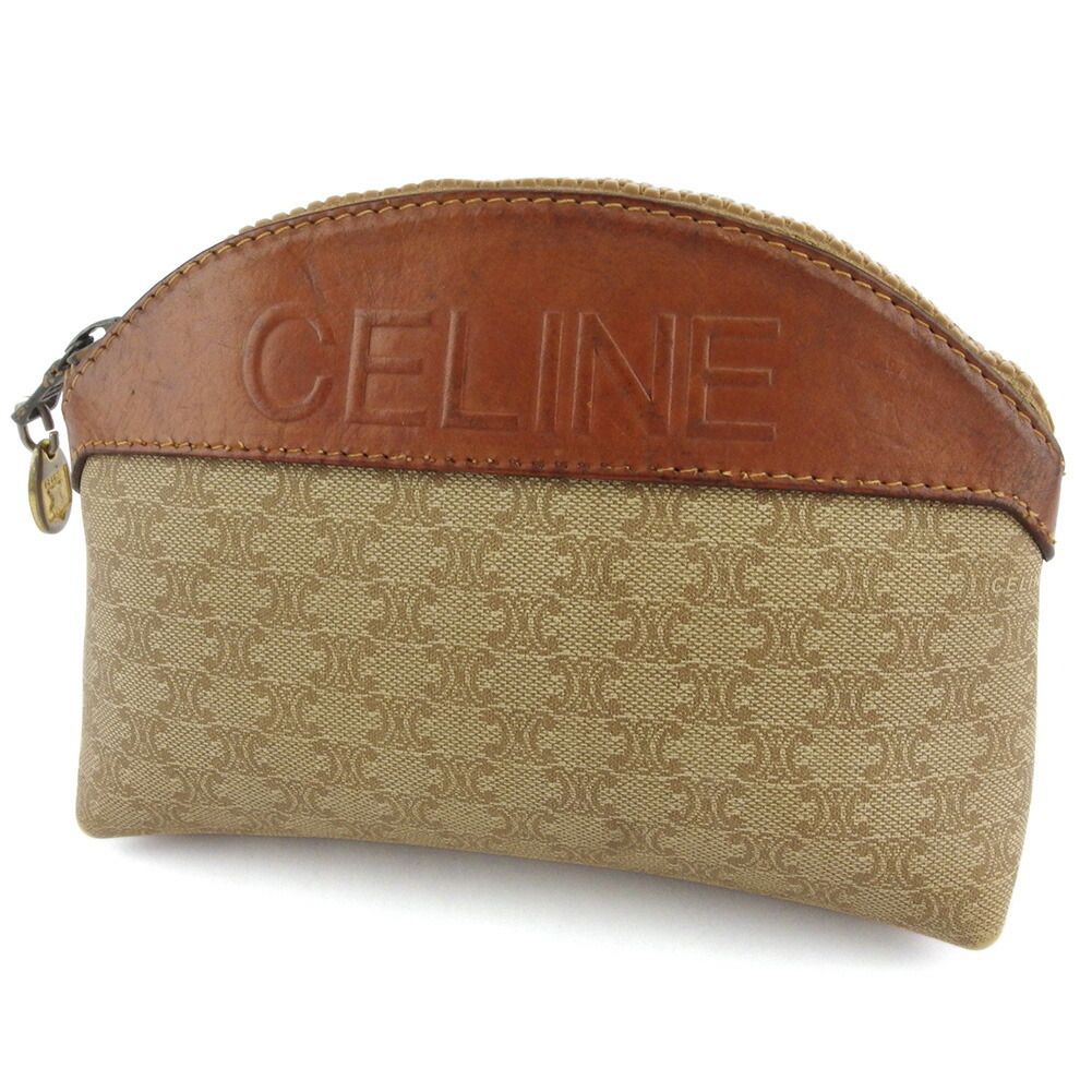 【CELINE】セリーヌ　ポーチ　マカダム セリーヌ CELINE ポーチ マカダム ベージュ ブラウン レディース 中古