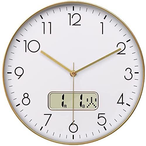Color LCD-ゴールド_Size 電波 30CM Nbdeal 掛け時計 電波時計 静音 連続秒針 おしゃれ 日付 曜日表示 直径30cm 壁掛け 時計 北欧 ゴールド