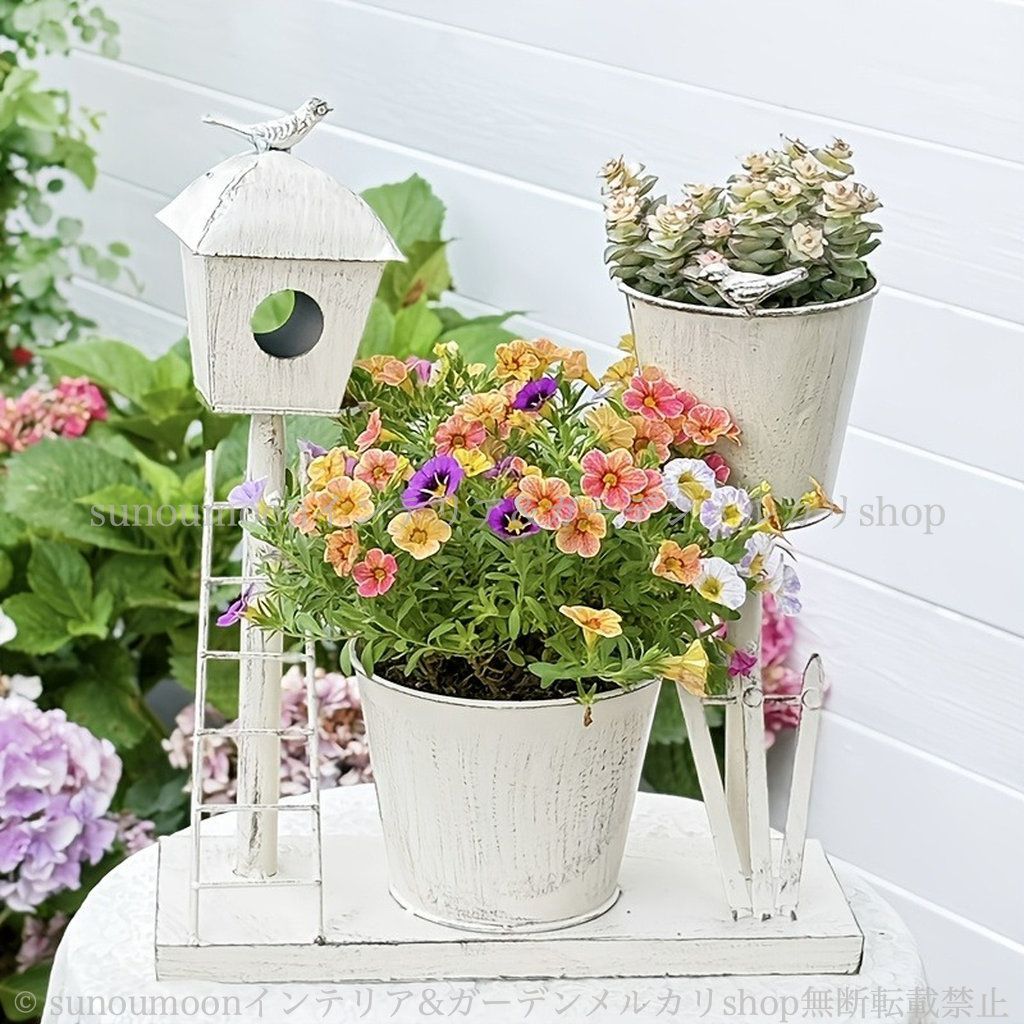 シャビー加工 庭の装飾 ヴィンテージ調 ガーデン 鋳鉄製 インテリア おしゃれ 雑貨 植木鉢 ガーデン雑貨 鉢植え お洒落 4-7 シャビーシック ホワイト 防錆 ガーデンインテリア プランター ガーデニング