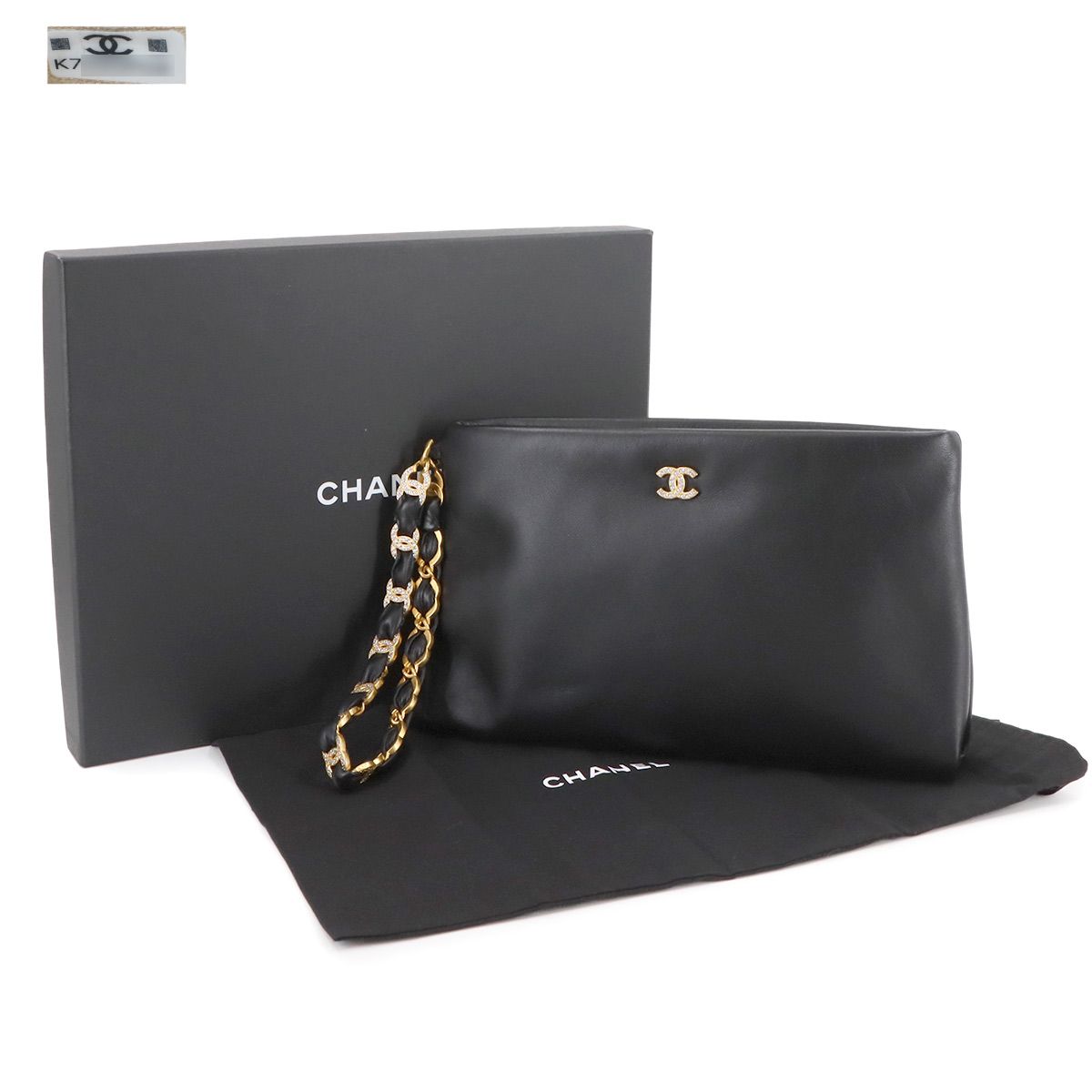 未使用 展示品 シャネル CHANEL クラッチ ポーチ バッグ ラムスキン 
