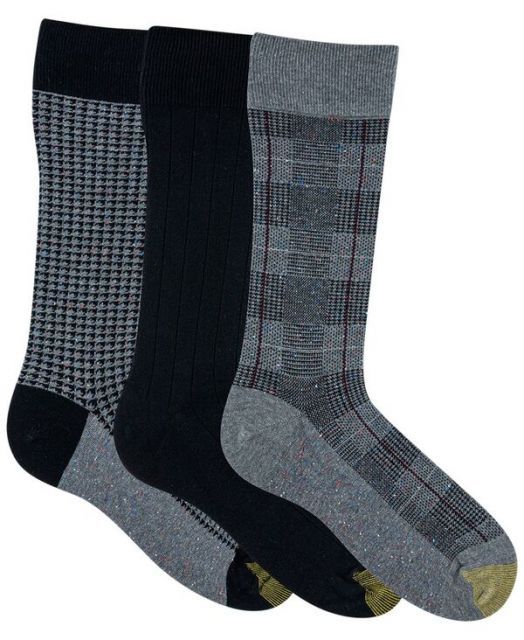 激安大特集！ ゴールドトゥ メンズ 靴下 アンダーウェア Men s 3-Pack Saville Tweed Reinforced Toe Crew Socks Textured grey black Plaid gray 100%本物保証!
