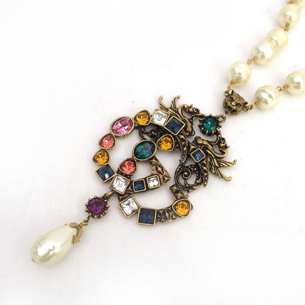 GUCCI / グッチ ◇GGモチーフ ビジュー グラスパール ネックレス