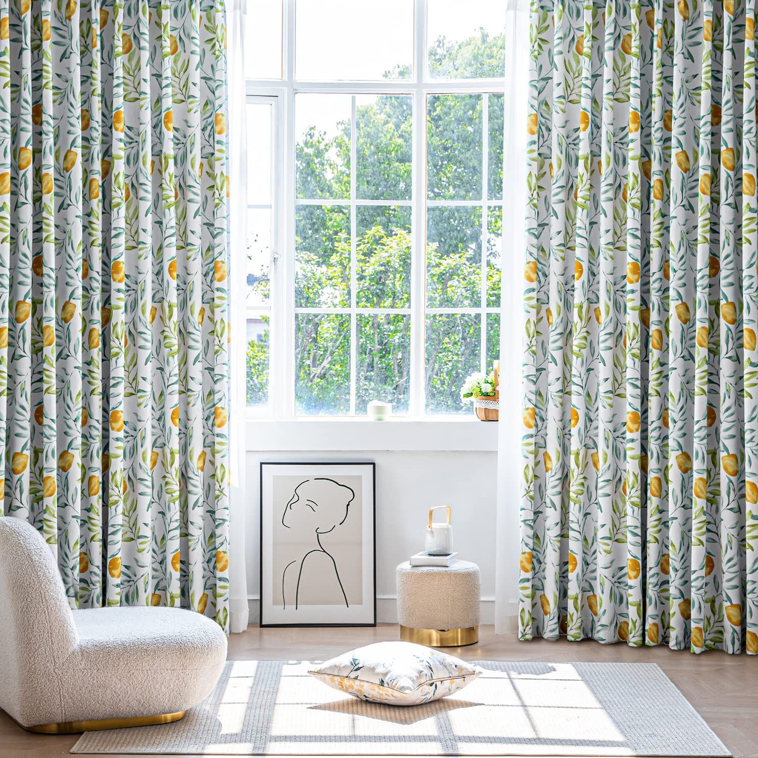 レモン柄_幅100x丈178CM (カーテン2枚) AZRA カーテン 遮光 99.9%以上 北欧 レモン柄 幅100丈178CM 2枚組 形状記憶 UVカット 断熱 防寒 節電 新生活応援 可愛い 爽やか リビング 喫茶店 幼稚園