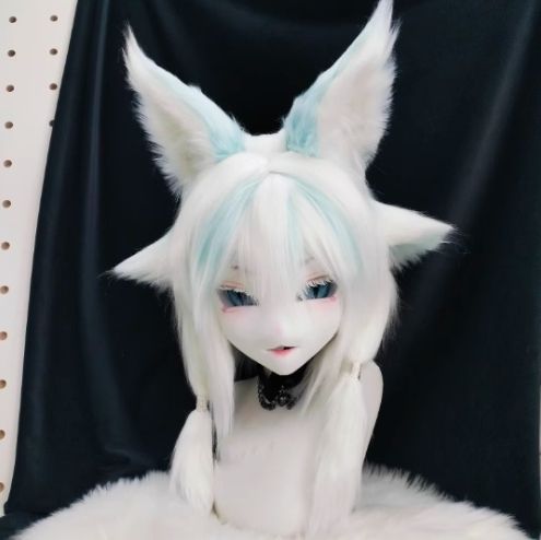 着ぐるみヘッド ファースーツ キツネ Bタイプ 白 青 全頭ヘッド