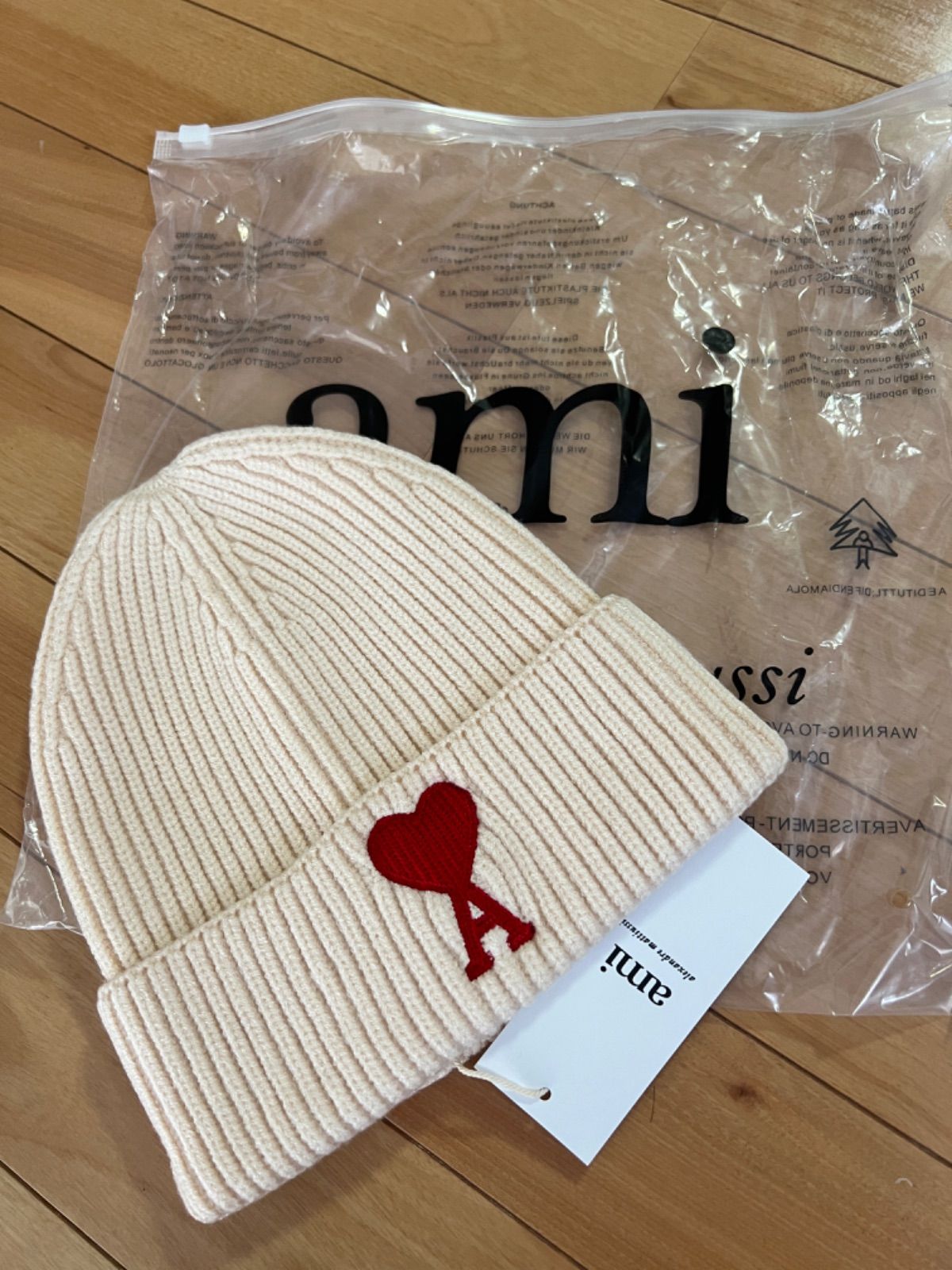 販売店 AMI PARIS/アミパリス AMI DE COEUR ロゴ ビーニーニット帽