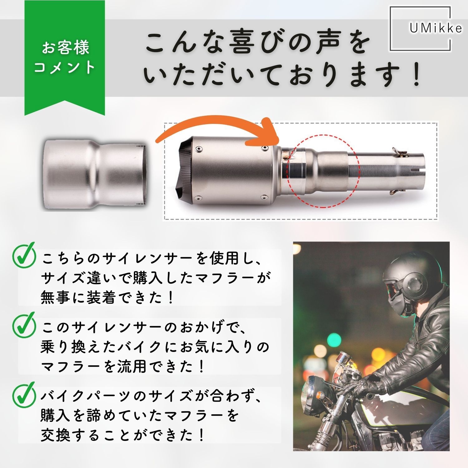 UMikke バイク マフラージョイント 差込径 変換アダプター
