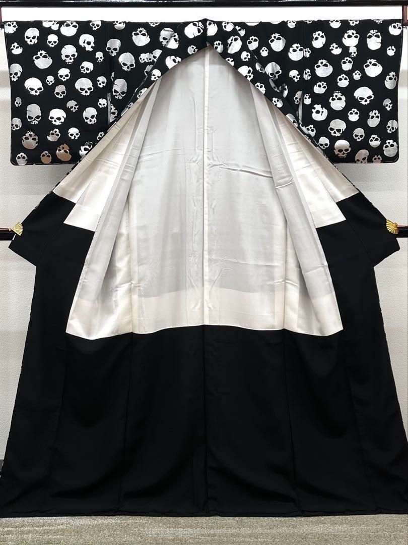 小紋 シルバースカル柄 個性的 正絹 躾糸付き - メルカリ