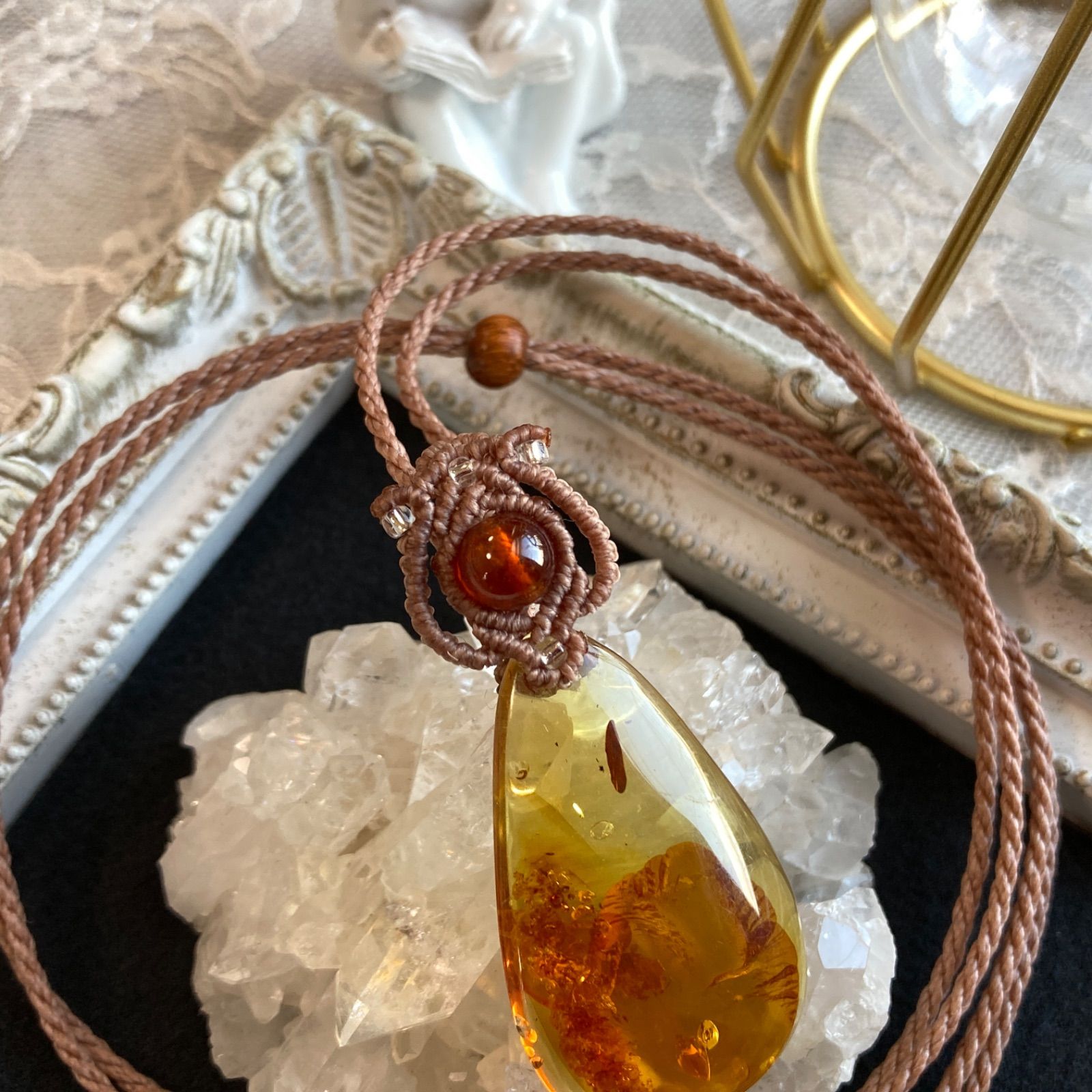 アンバー（琥珀）マクラメネックレス アンバー（琥珀）マクラメネックレス 【公式通販】