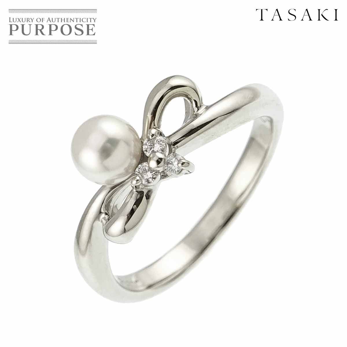 タサキ TASAKI 8号 リング アコヤ真珠 4.7mm ダイヤ 0.04ct Pt 