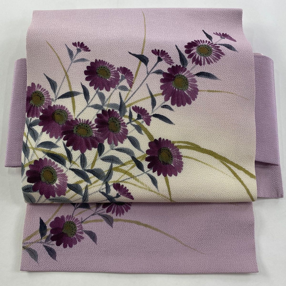 付け帯 秀品 作り帯 枝花 ぼかし 薄紫 正絹