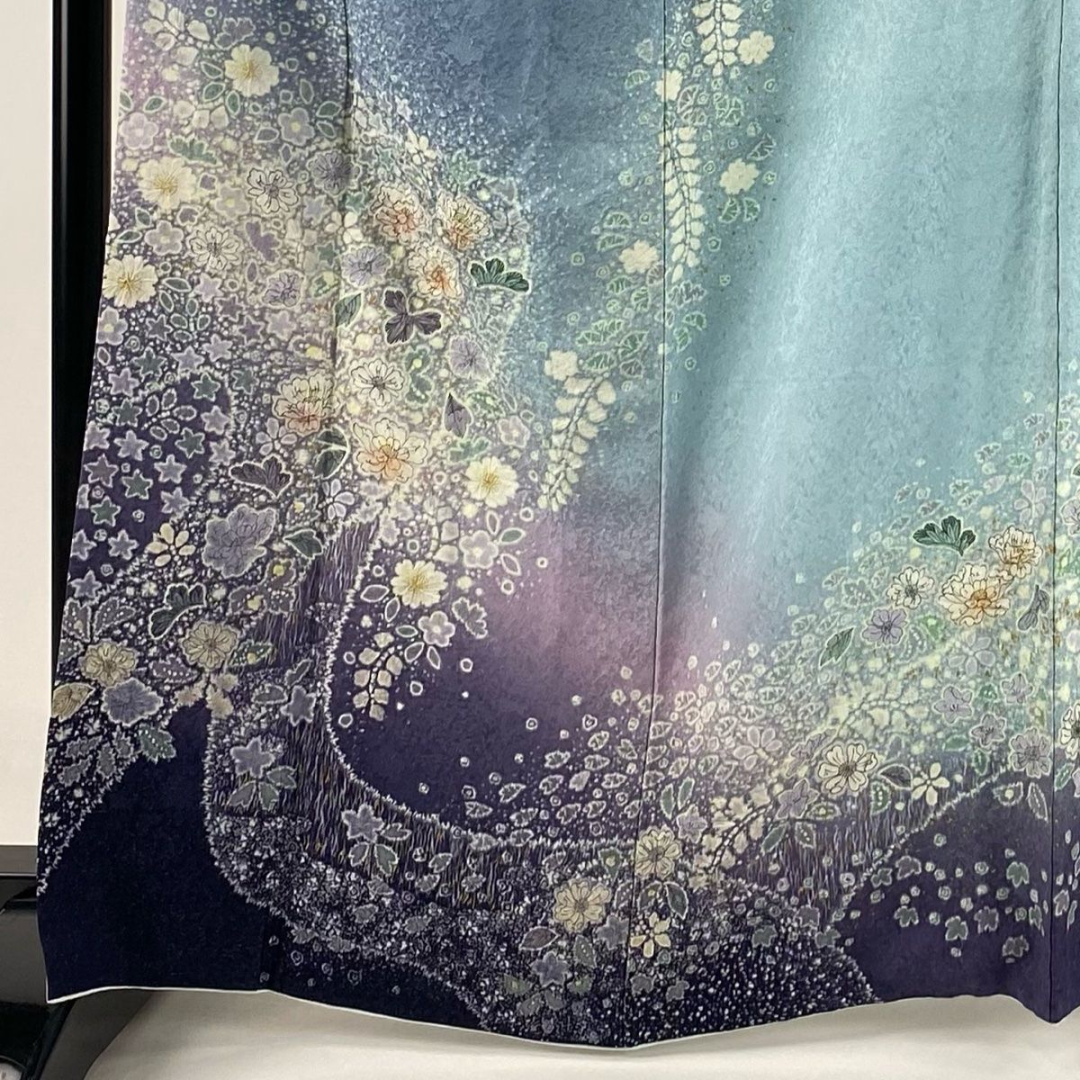 訪問着 身丈165cm 裄丈65.5cm M 袷 吉乃一廉 落款 辻が花 銀通し 金彩 青灰色 正絹