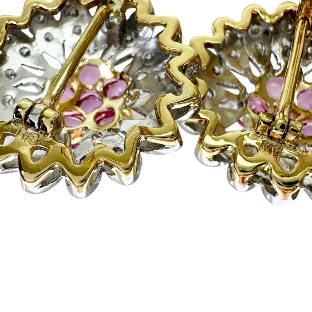フラワー ピンクサファイア 2.11ct ダイヤモンド 0.74ct ピアス