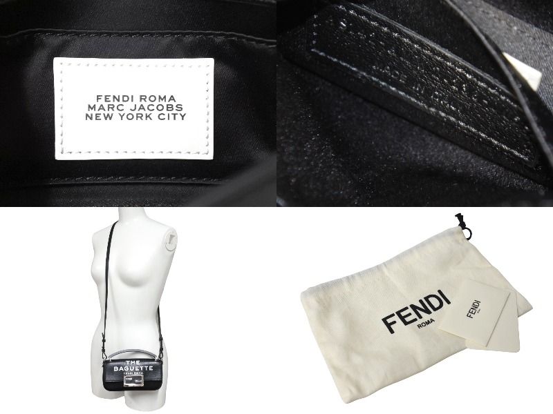 極美品 FENDI フェンディ マークジェイコブスコラボ バゲット フォンポーチ 2WAYバッグ 7AS142 レザー ブラック 中古 4c067168