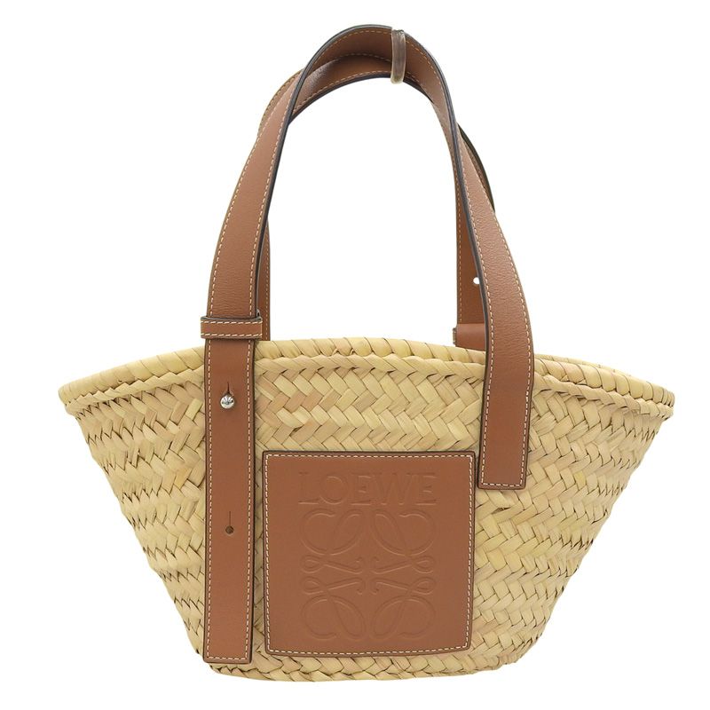 ロエベ LOEWE バスケットバッグ スモール トートバッグ かごバッグ ラフィア レザー ナチュラル タン 327.02.S93 新入荷 OB2650