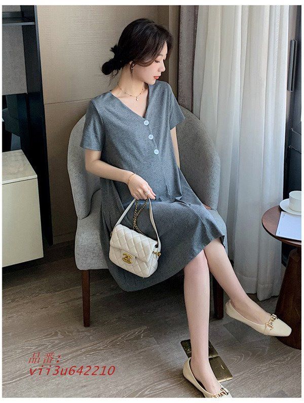 授乳服 マタニティ ワンピース 産前産後対応 ジャンパースカート Vネック マタニティワンピース マタニティー オフィス 妊婦服 事務服  vii3u642210