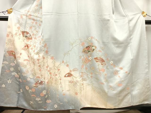 平和屋着物○訪問着 流水鴛鴦花文 草花シルエット 暈し染め 金銀