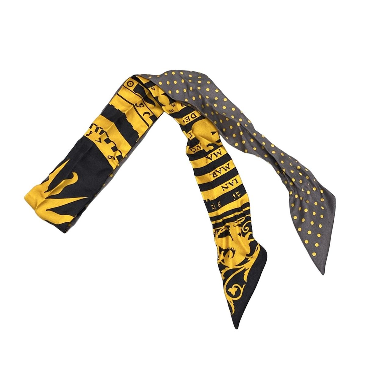 HERMES(エルメス) スカーフ美品 ツイリー グレー×黒×オレンジ リボン  