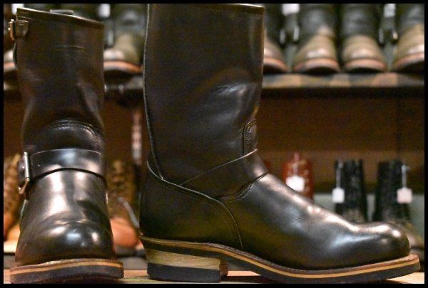 7D PT99刺繍 レッドウィング 2268 エンジニア 黒 ブラッククローム スチールトゥ プルオン ブーツ redwing HOPESMORE FJ136