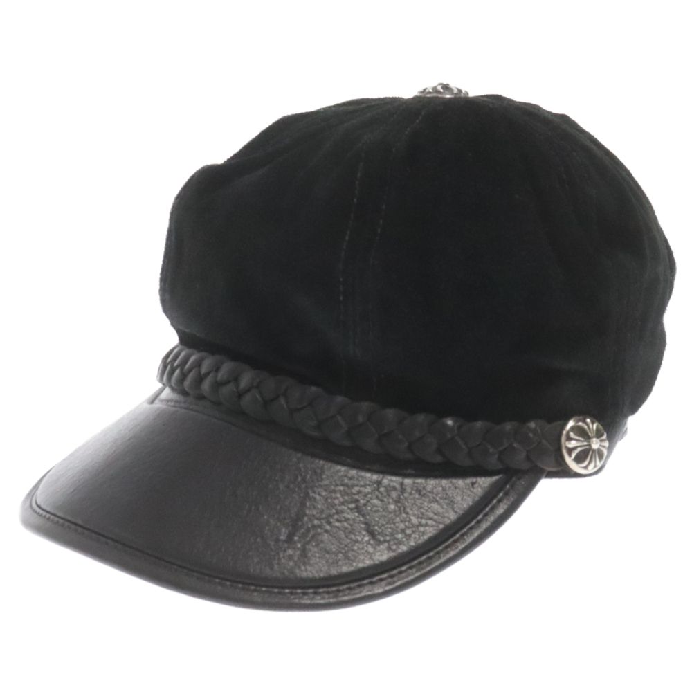 CHROME HEARTS (クロムハーツ) クロスボール スウェードレザーキャスケット 帽子 ブラック