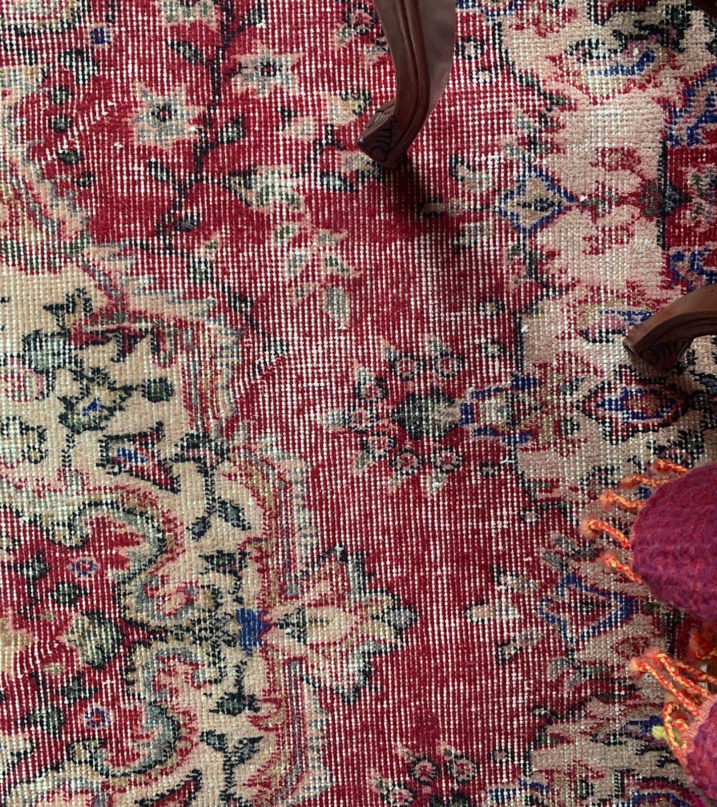 〇△□ 204cm×119cm 宝石メダリオン トルコヴィンテージラグ シャビー