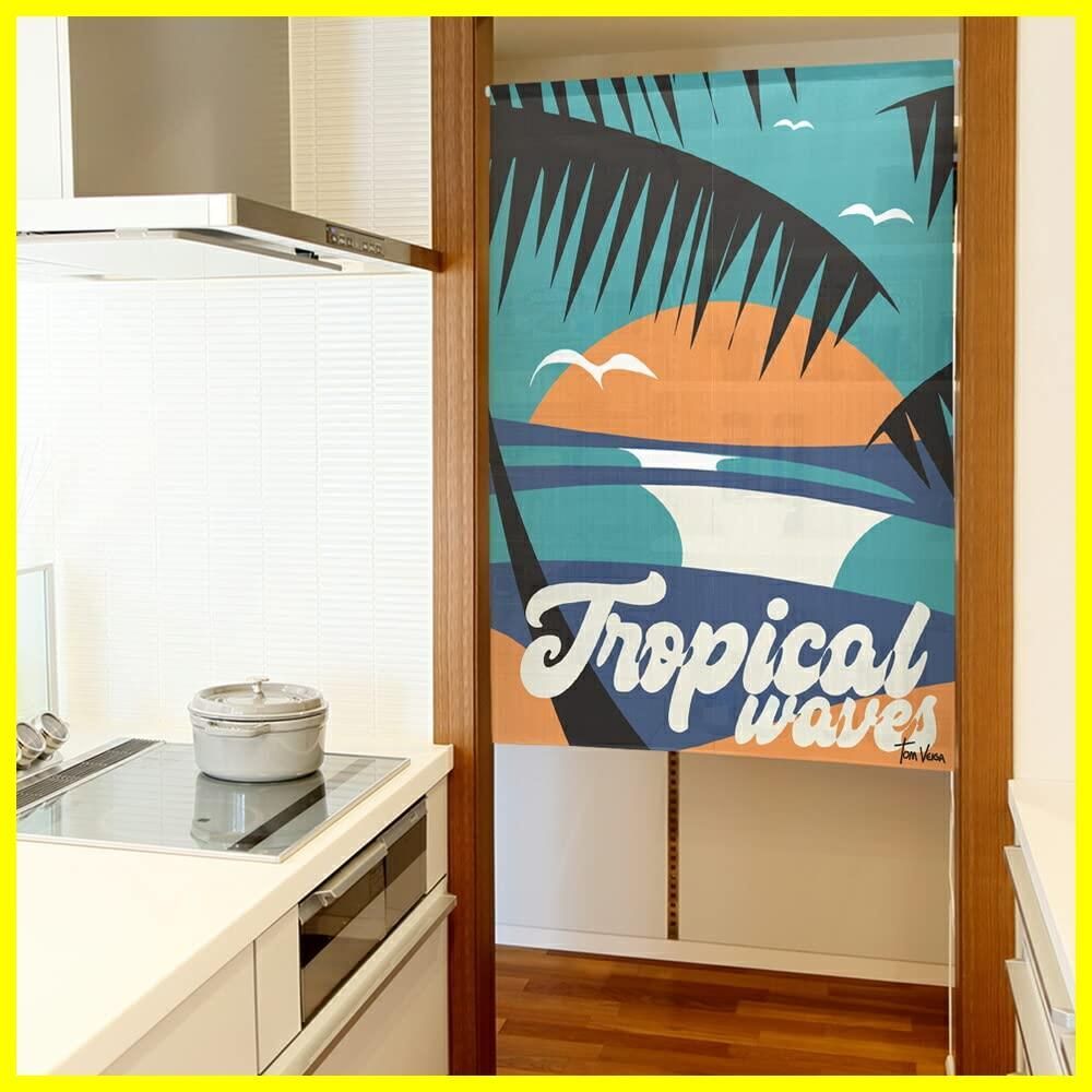 のれん工房 のれん 南国 タペストリー ハワイアン トム ヴェイガ Tropical Waves 幅85×丈120cm 97064