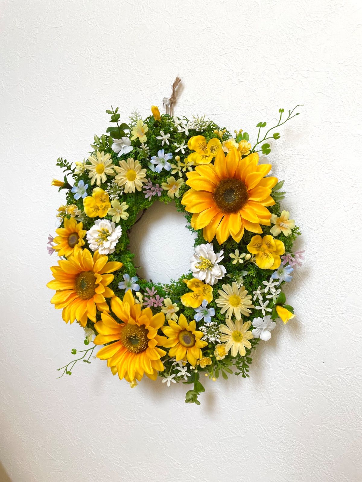 向日葵と小花たちのガーデンリース＊グリーン-イエロー Lサイズ
