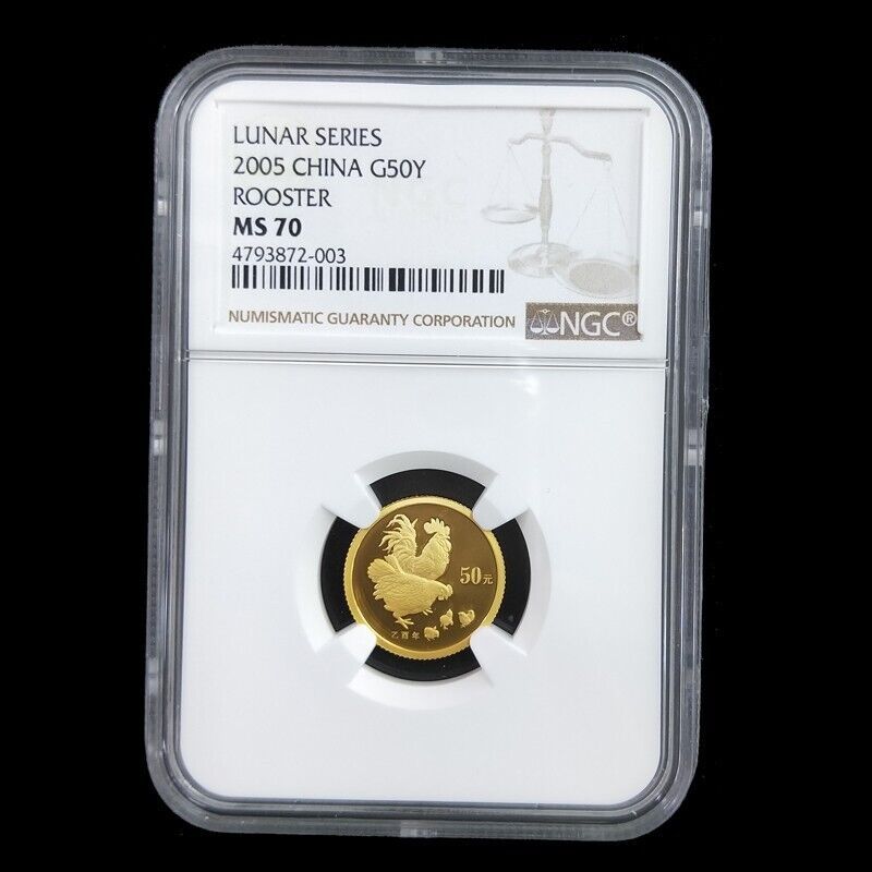 2005 China Lunar animal Rooster 1|10oz g coin NGC MS70 G50Y 50 Yuan