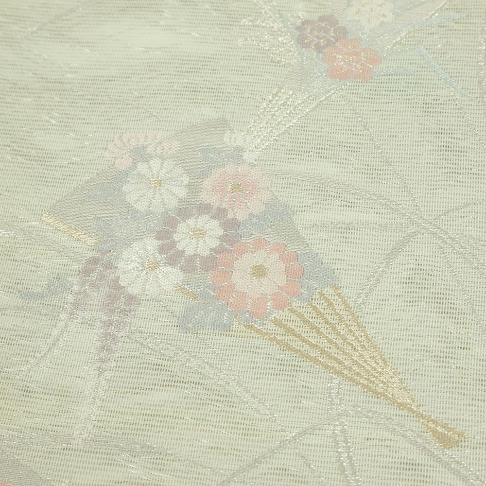 夏帯 紗 手織 袋帯 お太鼓柄 正絹 横段 菱の透かし 未使用訳