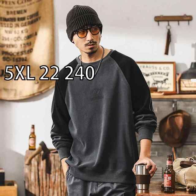 5XL 22 240 秋冬 メンズ 服 シンプル ファッション オシャレ 大人 かっこいい 大きいサイズ ストリート 紳士服 アメリカン レトロ 350 グラム スウェット シャツ 秋冬 ワッフル 長袖 T