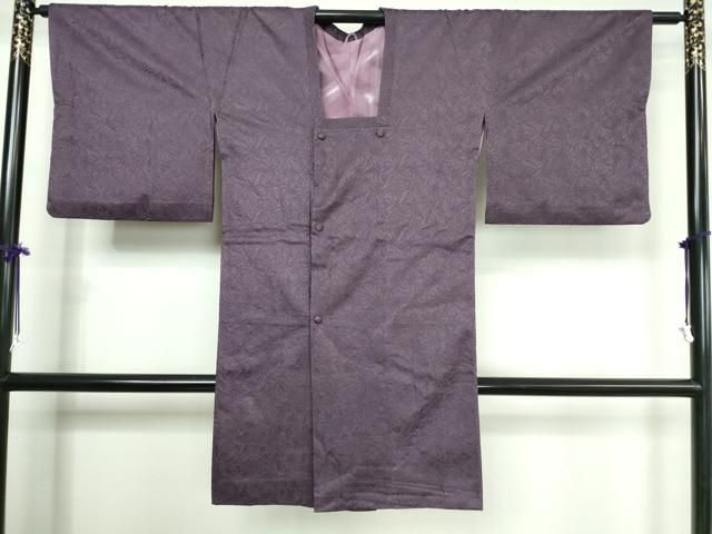 平和屋着物道行コート　舞花地紋　蒲葡色　ロング丈　正絹　逸品　DAAK9228cm