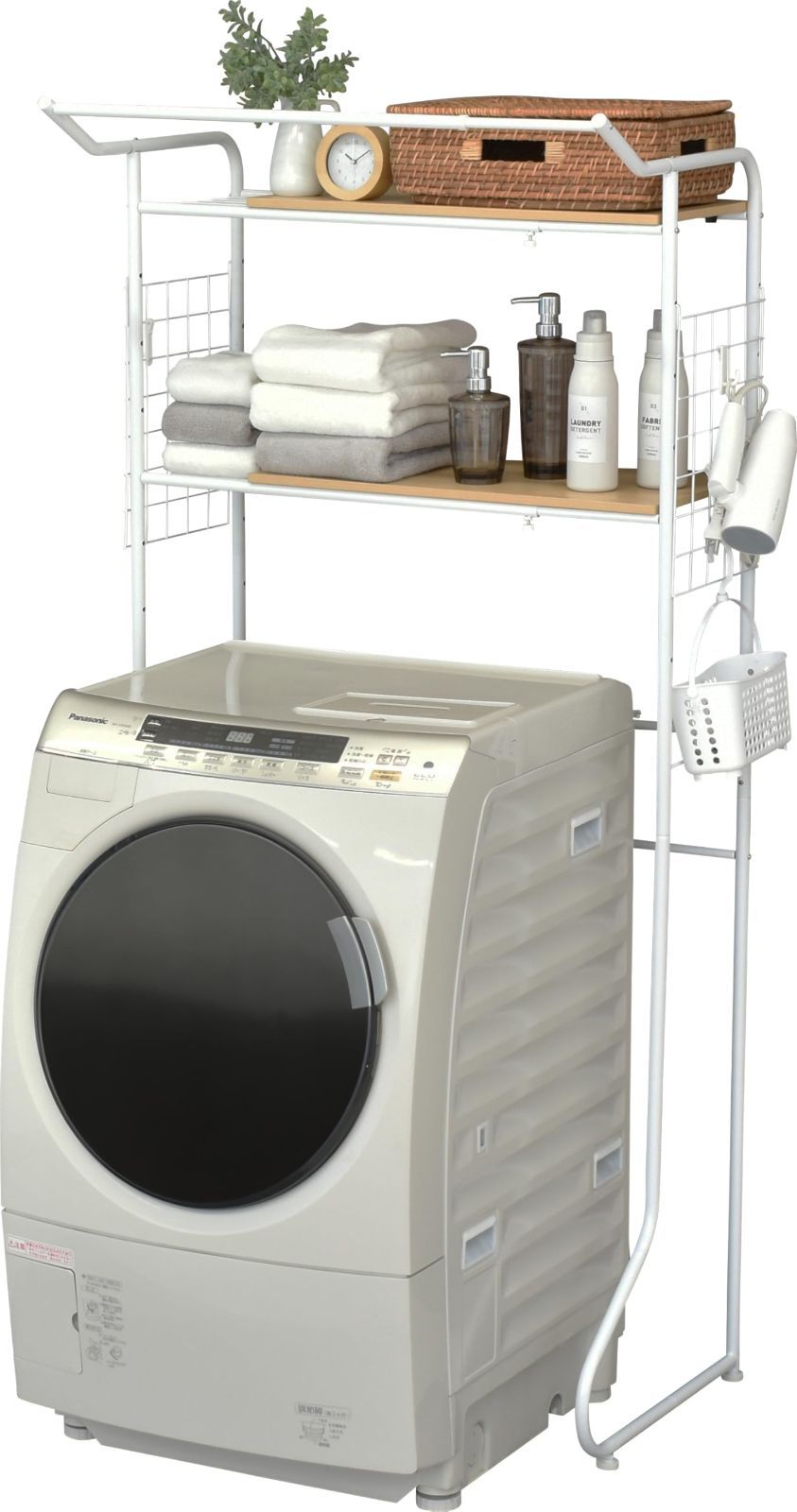 ekans(エカンズ) 棚付きランドリーラック 棚2段 (ホワイト) 角型