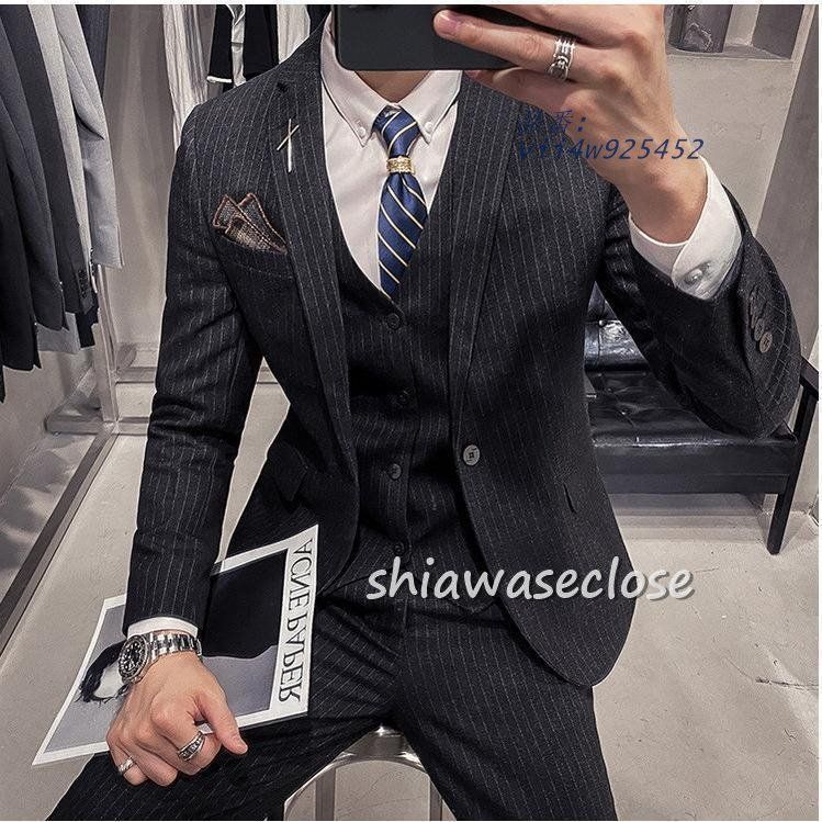 スーツメズおしゃれビジネススーツストライプカジュアルスーツ3ピーススーツフォーマルスーツスーツセットアップ洗える細身紳士服通勤結婚式