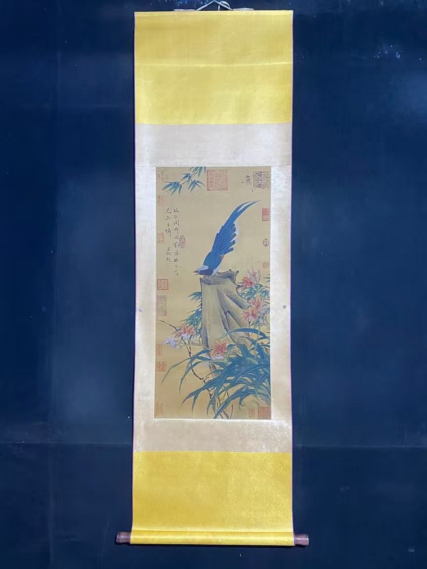 中国古美術品　清の時代　花卉蝶鳥中皿　18cm 中国古美術品 清の時代 花卉蝶鳥中皿 18cm