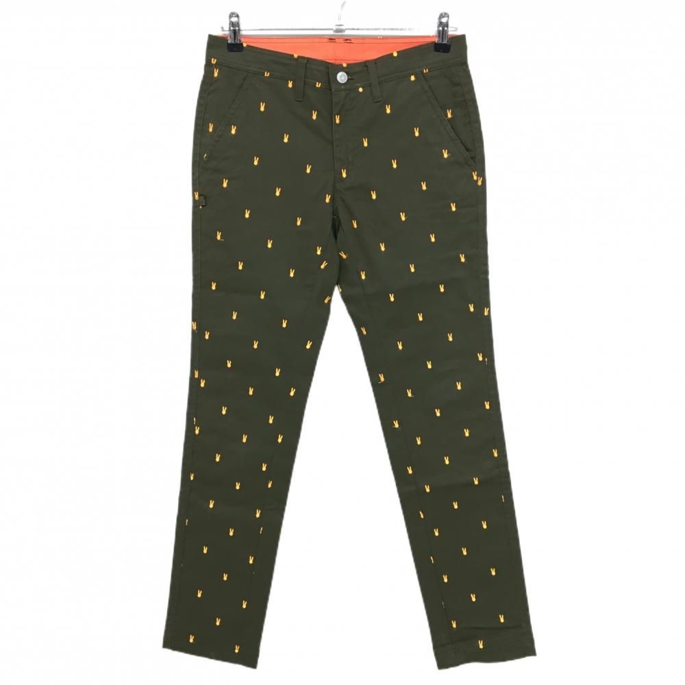 ジャックバニー パンツ カーキ×オレンジ ウサギ総柄刺しゅう メンズ 3