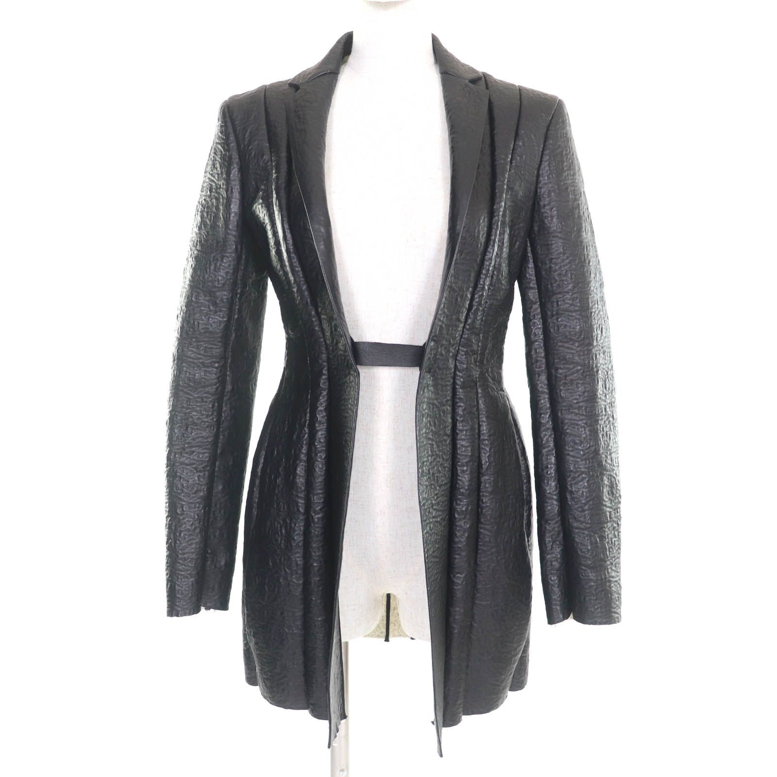 CELINE セリーヌ 2 5G89 3765 カットオフ プリーツデザイン ラムレザー ジャケット ブラック 36 イタリア製 正規品 レディース