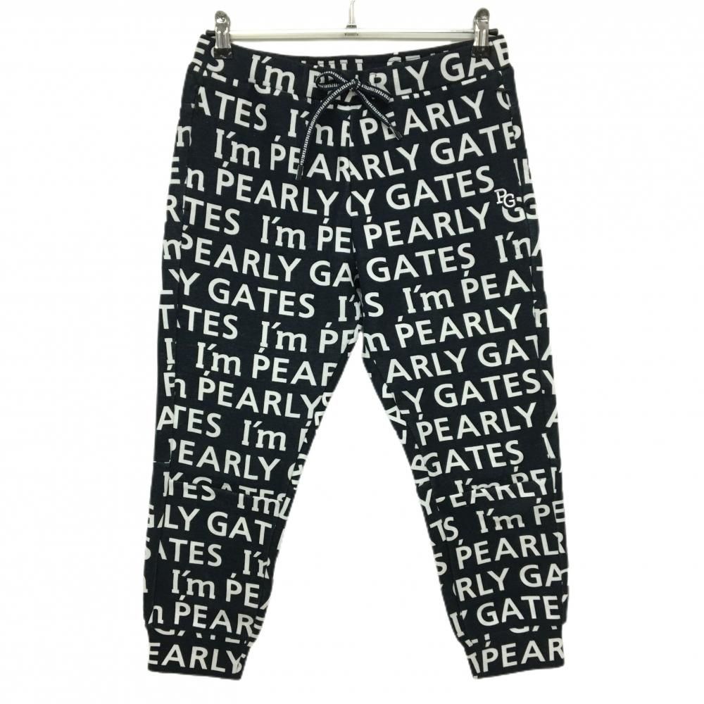 パーリーゲイツ ジョガーパンツ ネイビー×白 ロゴ総柄 ウエストゴム＆調節紐 レディース 1 M ゴルフウェア PEARLY GATES