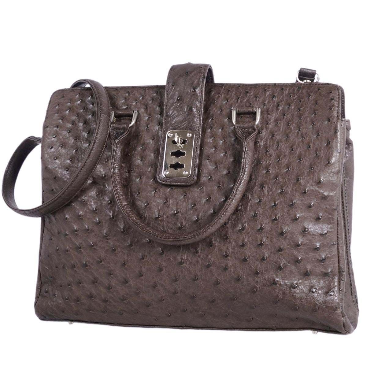 美品 オーストリッチ OSTRICH バッグ ショルダーバッグ ハンドバッグ ターンロック ゴールド金具 エキゾチックレザー カバン レディース ブラック オーストリッチレザー OSTRICH LEATHER ターンロック/ハンドバッグ