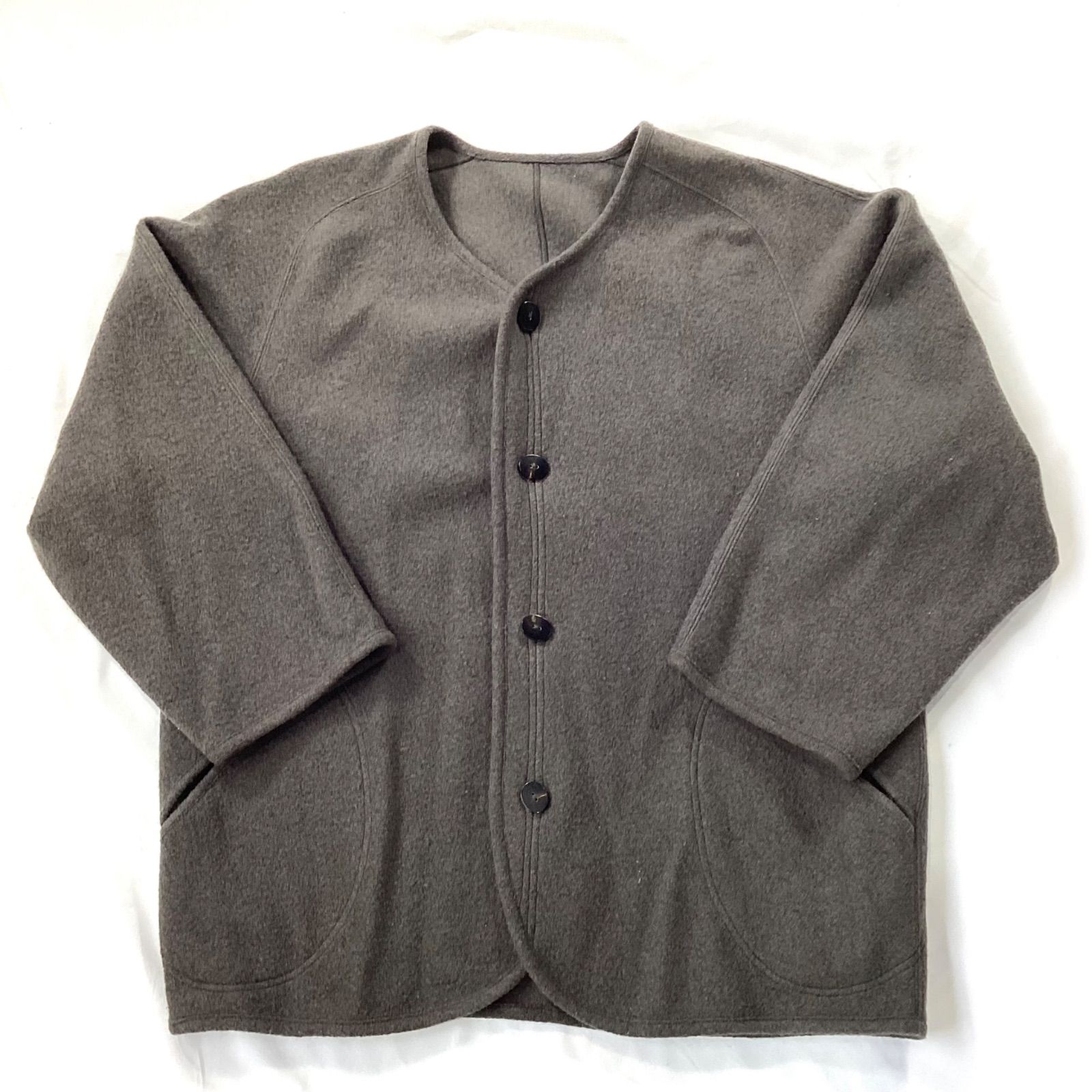 Jurgen Lehl ヨーガンレール　ウールコート　ノーカラー　グレー系　M JURGEN LEHL ヨーガンレール コート ウール ノーカラー