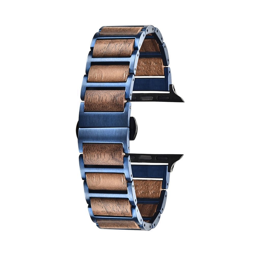 Apple Watch 対応 天然木 × ステンレススチール バンド 重さ約55g ハンドメイド 手作り ウッドブレスレット メンズ レディース ブルー×ウォールナット シリーズ1〜8対応 バンド 替え ベルト ストラップ SSP275-1