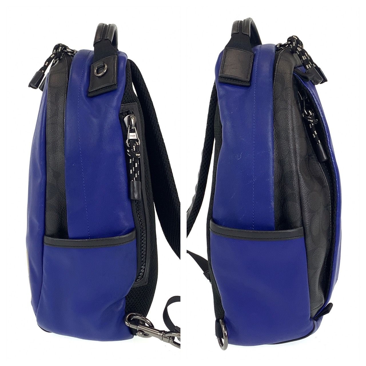 COACH コーチ シグネチャー ブルー 青 ブラック 黒 レザー ボディーバッグ ショルダーバッグ メンズ 402377 【中古】 COACH コーチ シグネチャー ブルー 青 ブラック 黒 レザー ボディー