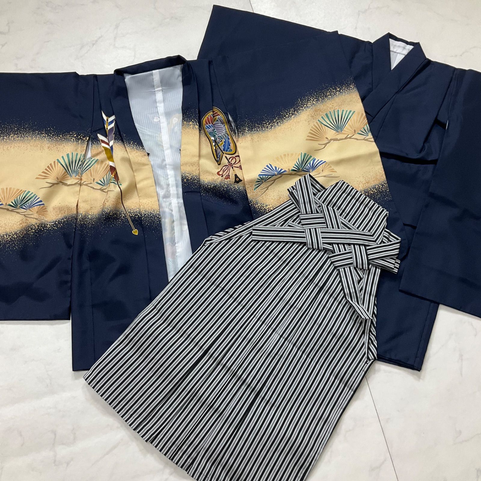 ◆kimono one◆ ◆5歳くらい用◆子供着物◆3点セット◆七五三◆男の子◆羽織◆着物◆行燈袴◆七五三お詣り男の子着物こどものひお正月卒業式十三詣り◆G117