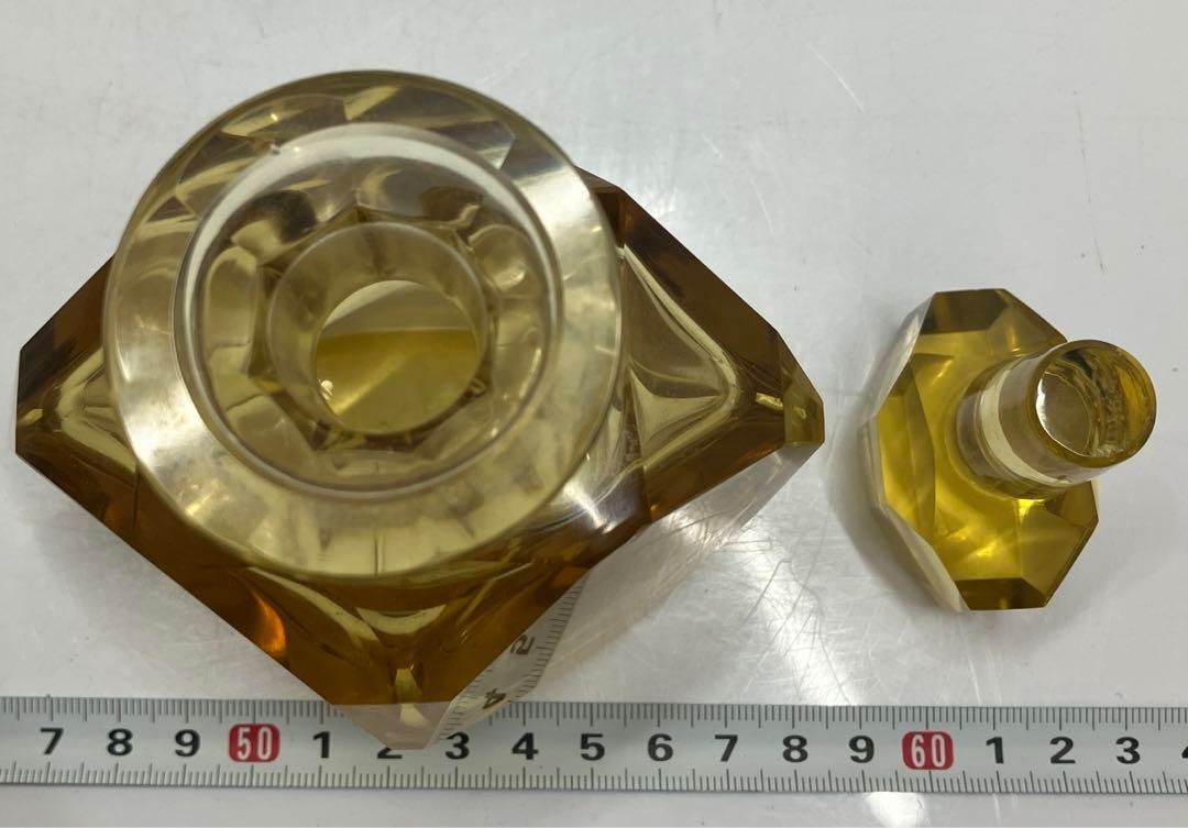 アンティーク　フランス製　ハンドカット　アンバーデキャンタ　東金6-0212② アンティーク フランス製 ハンドカット アンバーデキャンタ 東金